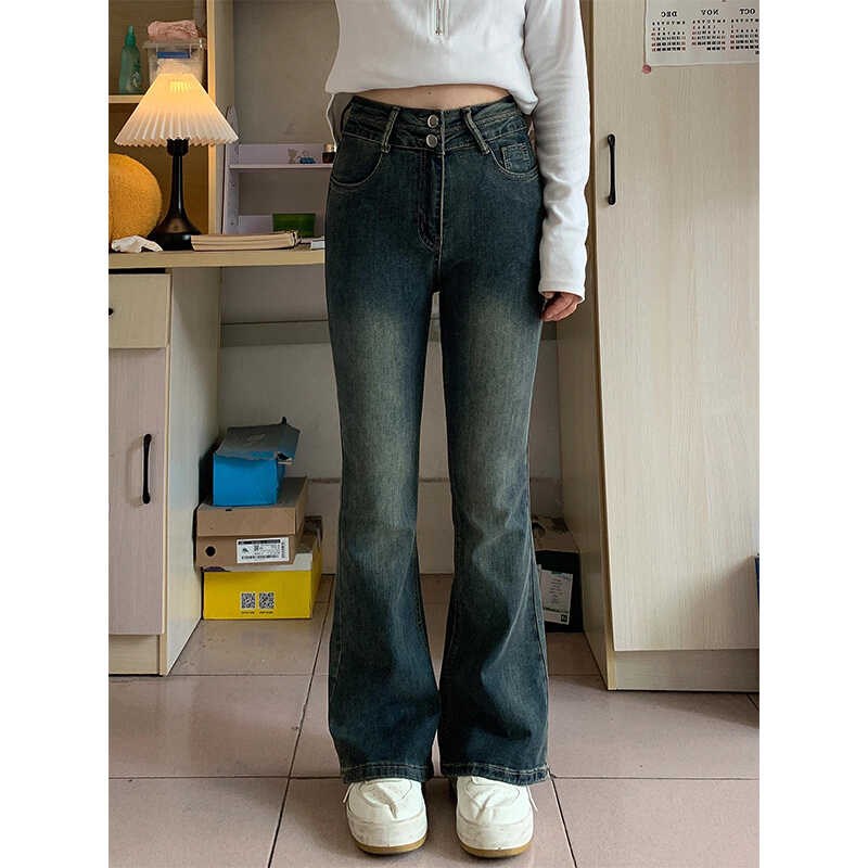 300斤胖mm大码女装韩版微喇牛仔裤女复古弹力Q裤子高腰显瘦喇叭裤