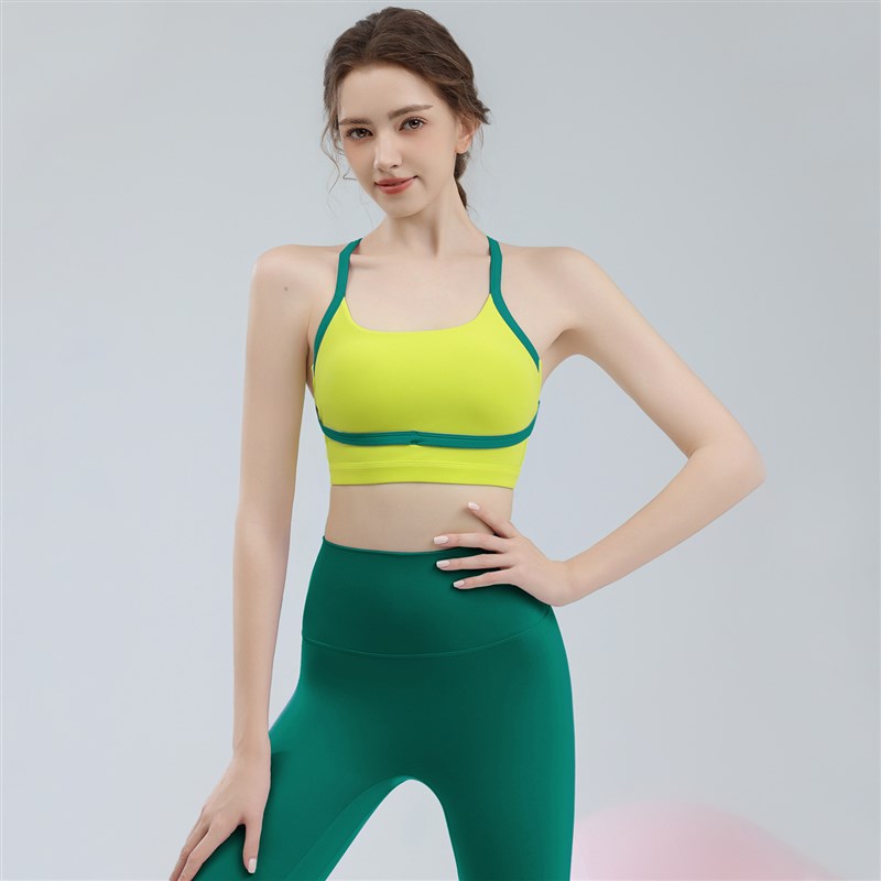 瑜伽服背心套装女撞色条纹交叉美背运动文胸O内衣速干高腰健身服