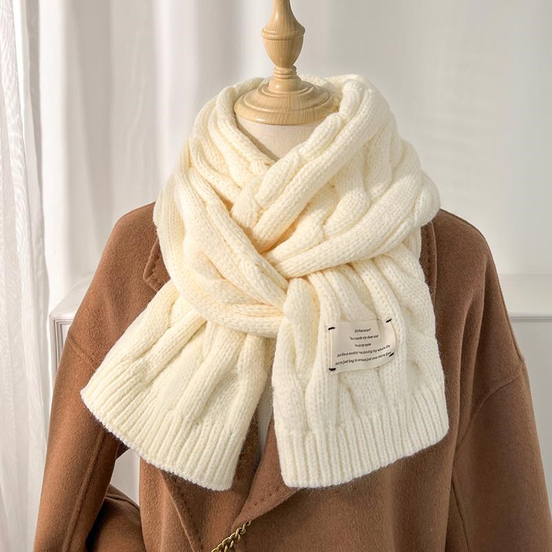 纯米色奶白色短款围巾韩版v百搭男女学生秋冬季儿童针织毛线小围