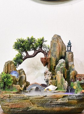 招财假山循环流水摆件客厅电视柜客厅办公室风水轮桌面喷泉水景