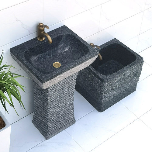 庭院洗手盆户外大理石水池别墅室外洗手台一体台盆石头复古立柱盆