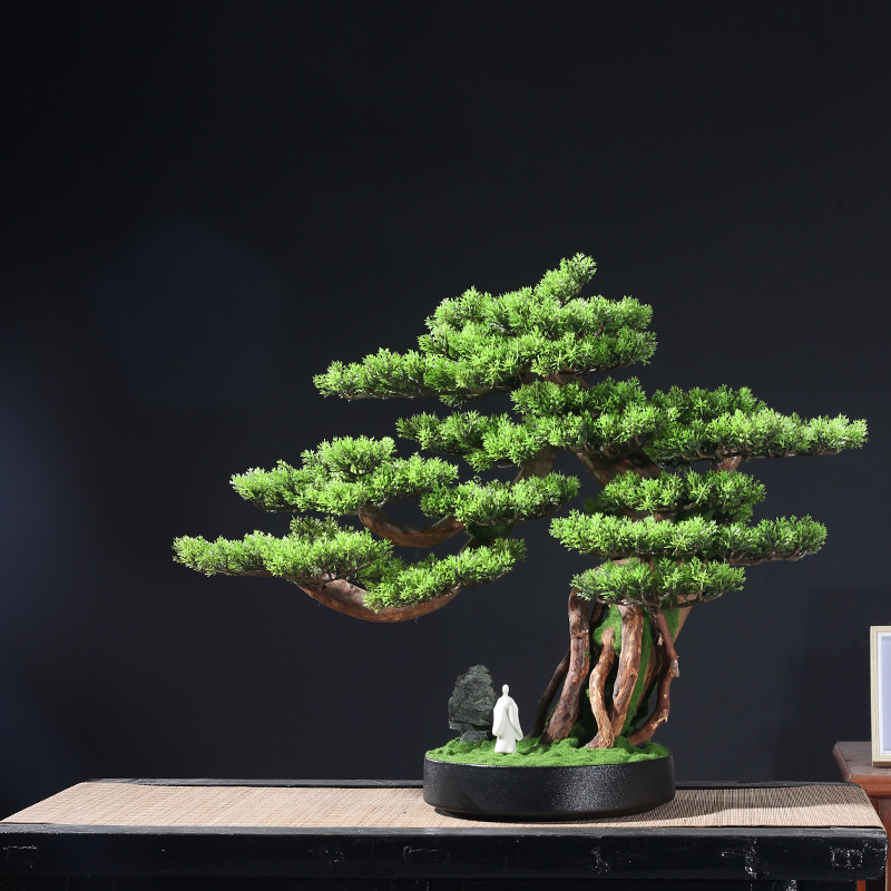 新中式客厅仿真罗汉松迎客松植物摆件假松树绿植装饰玄关装饰盆景