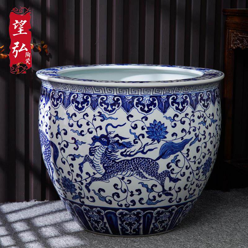 庭院荷花缸古法养鱼缸风水缸青花瓷缸画缸大口径陶瓷鱼缸陶瓷大缸图片