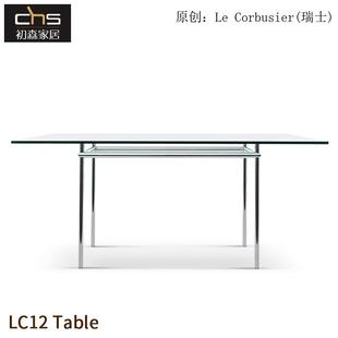 Table中古风简约现代金属长方形板面饭桌不锈钢玻璃餐桌 初森LC12