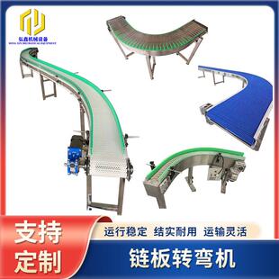 不锈钢平顶链板转弯输送机塑胶网带90度180度柔性链板环形传送带