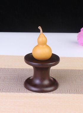 乌木实木饰品瓷小底印佛像葫芦玉茶杯工艺品木托高底木