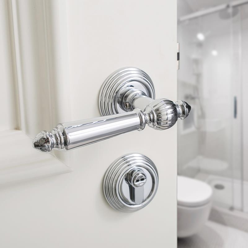 INDOORS法式银色卧室内门锁简欧轻奢静音家用门锁具室内房门把手