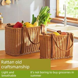 杂货篮彷藤户外野餐郊游篮水果和蔬菜储存挎包框架编织篮Pp材料