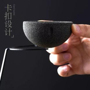功夫茶具配件石头无孔过滤茶漏家用陶瓷茶滤网托架茶隔泡茶器 日式
