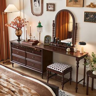 一具一家法式覆古风化妆台斗柜一体可旋转全实木卧室收纳柜化妆桌
