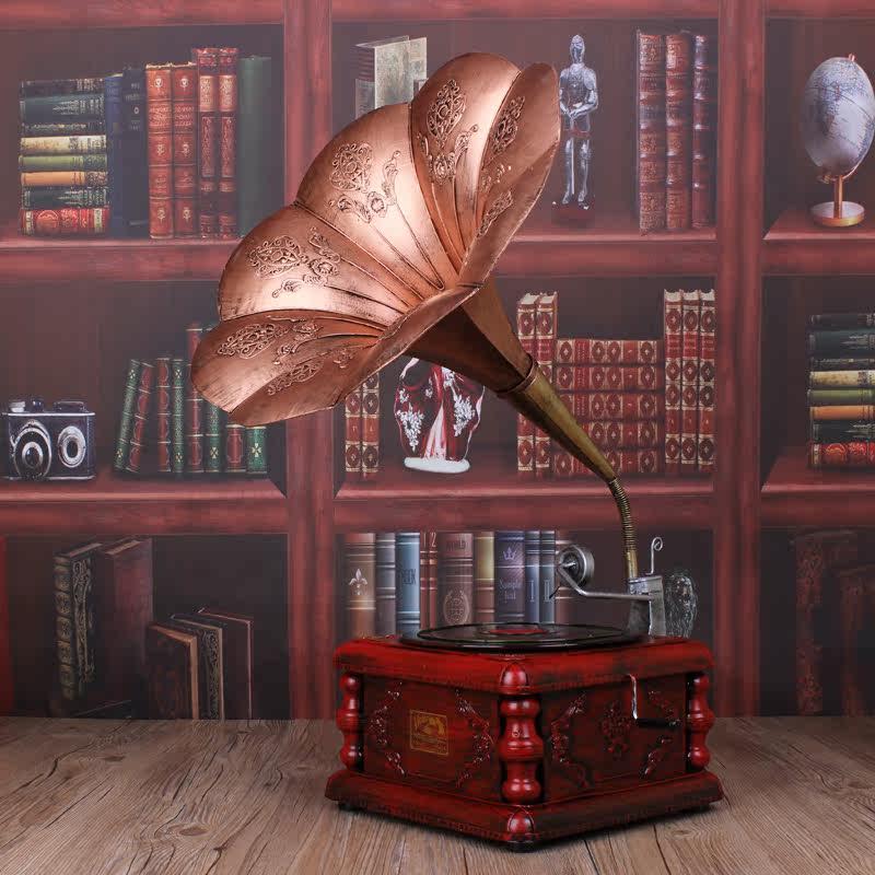 仿古黑胶唱机摆件留声机客厅摆设软装饰品创意欧式橱窗道具模型