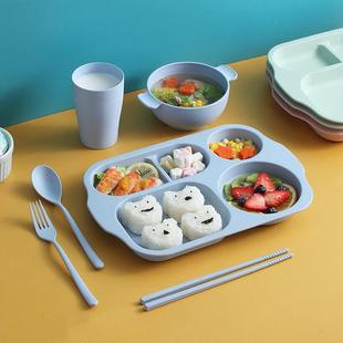 家用幼儿园防摔餐具 小麦秸秆儿童餐盘分格卡通宝宝饭盘辅食碗套装