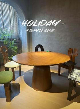 黑胡桃木实木餐桌椅组合现代简约家用客厅餐桌轻奢多人吃饭圆餐桌