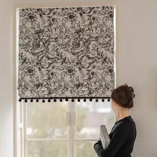 新款ins风罗马帘法式升降帘隔热卷帘书房全遮光覆古罗马帘免打孔