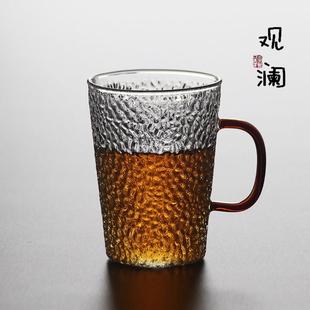 观澜茶具锤纹玻璃杯家用凉水杯办公室耐热喝水杯花茶杯冷饮果汁杯