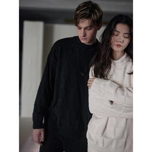 同语情侣睡衣秋冬季 棋盘格半边绒加厚男女士家居服 珊瑚绒加绒套装