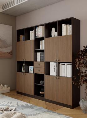 中古风复古五门书柜2米实木胡桃木色展示柜黑色可定做整面墙1.8米