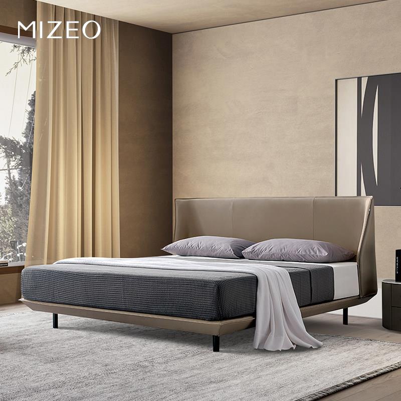 Mi Zhuo /意大利简约皮床斯堪的纳维亚床悬挂式主卧室双人床1.8米