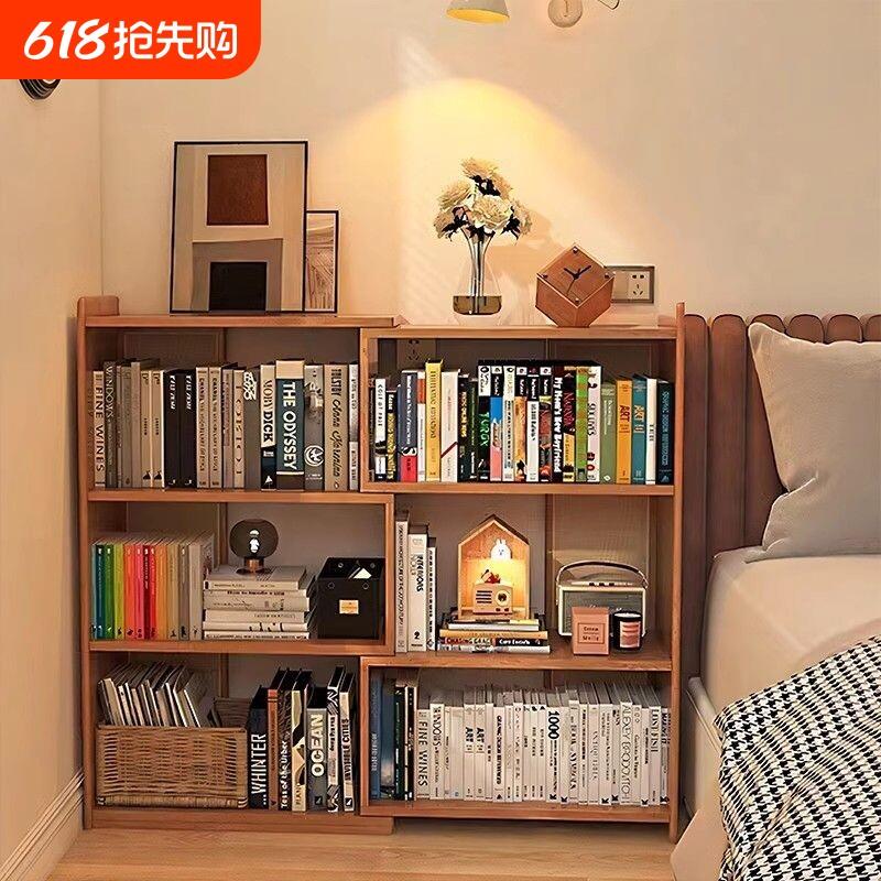 d实木书架可伸缩桌面置物架家用桌上收纳层架简易卧室靠墙转角小