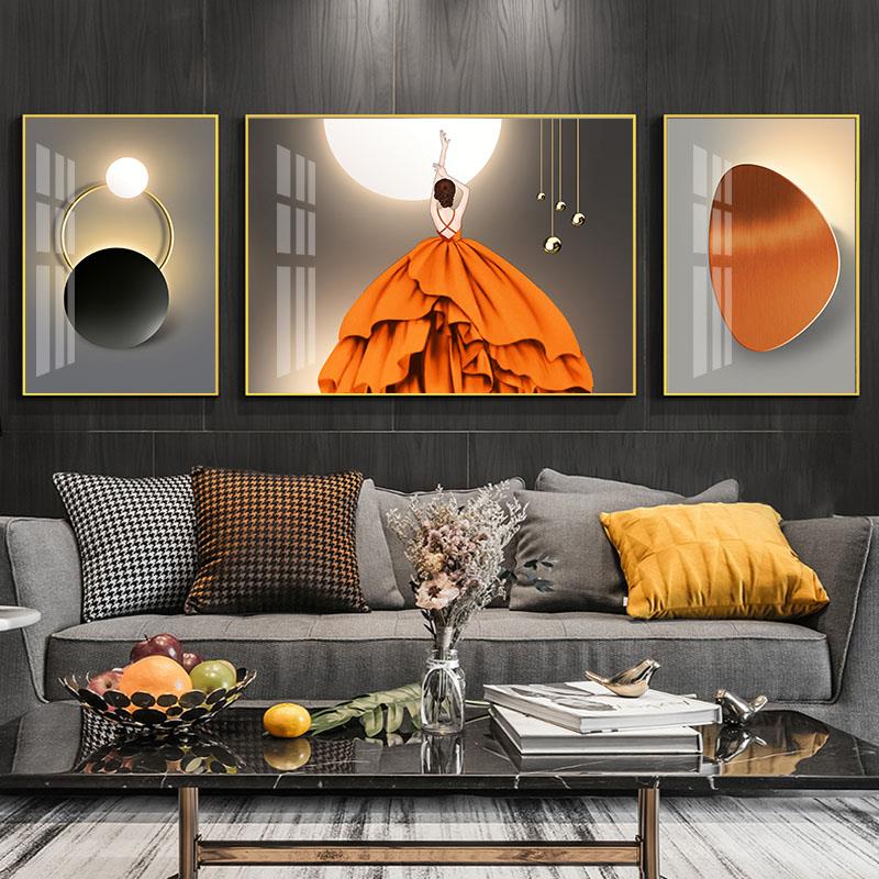 美女人物客厅挂画沙发背景墙装饰画轻奢卧室三联壁画房间走廊墙画