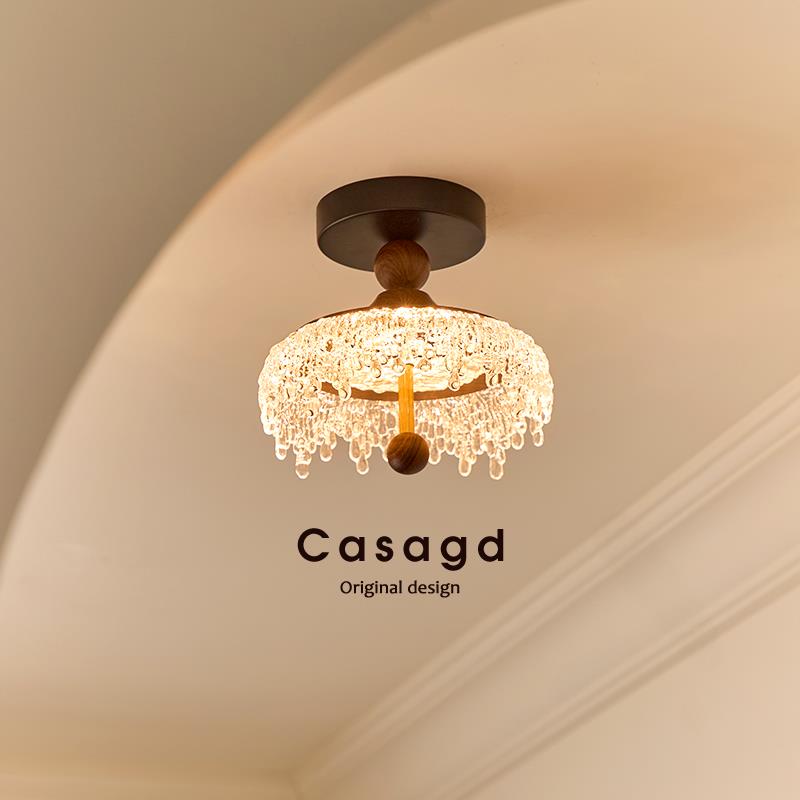 中古风胡桃木色水滴入户玄关灯过道走廊灯法式复古吸顶灯casagd