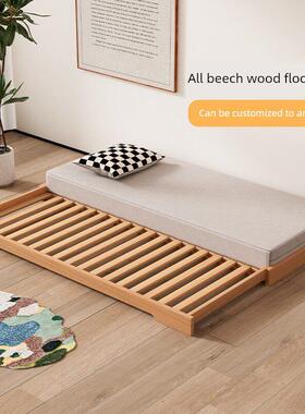 山毛榉蒙台梭利地板床女孩卧室可伸缩儿童地板床设备齐全的婴儿拼