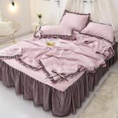 可水洗真丝夏凉被四件套夏季 双面冰丝双人少女心蝴蝶结夏被空调被