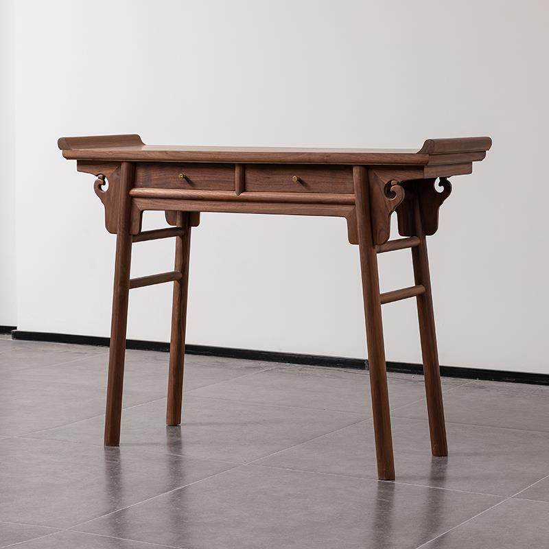 宋式美学黑胡桃实木条案供桌新中式佛台神台香案带抽屉翘头玄关桌