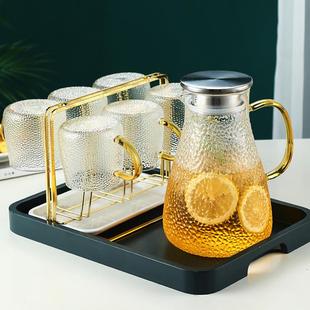 锤纹玻璃冷水壶家用待客喝水杯凉水杯耐高温茶壶大容量凉水壶套装