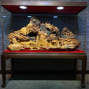 大型崖柏金丝楠木雕摆件客厅装饰八骏马山水花鸟动物根雕开业礼品