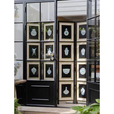 若奈文房系列 双面藏宝16格平安瓷/ 手绘金竹四折漆木屏风隔断