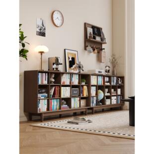 家用矮实木书柜靠墙一体置物书架客厅收纳格子柜卧室落地储物柜子