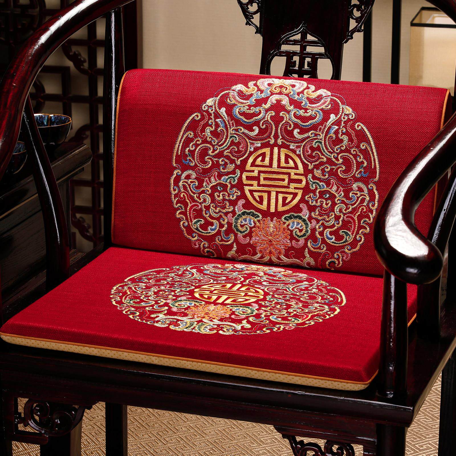 新中式腰靠垫红木沙发靠枕办公室护腰靠背椅垫坐垫靠垫一体定制