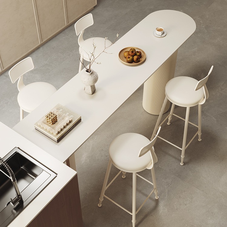 奶油风岩板吧台轻奢客厅现代简约隔断靠墙吧台轻奢岩板桌家用客厅