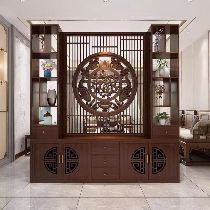 2024年新款屏风隔断客厅进门遮挡中式实木玄关别墅入户酒柜置物架