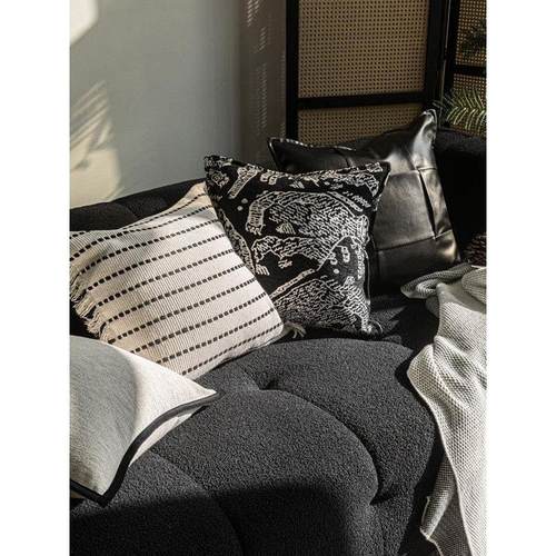 法式黑白色覆古抱枕套组合客厅沙发飘窗中古轻奢靠枕高端民宿靠垫