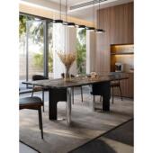 高档餐桌铂金钻天然奢石餐桌天然大理石餐桌意式 轻奢长方形餐桌椅