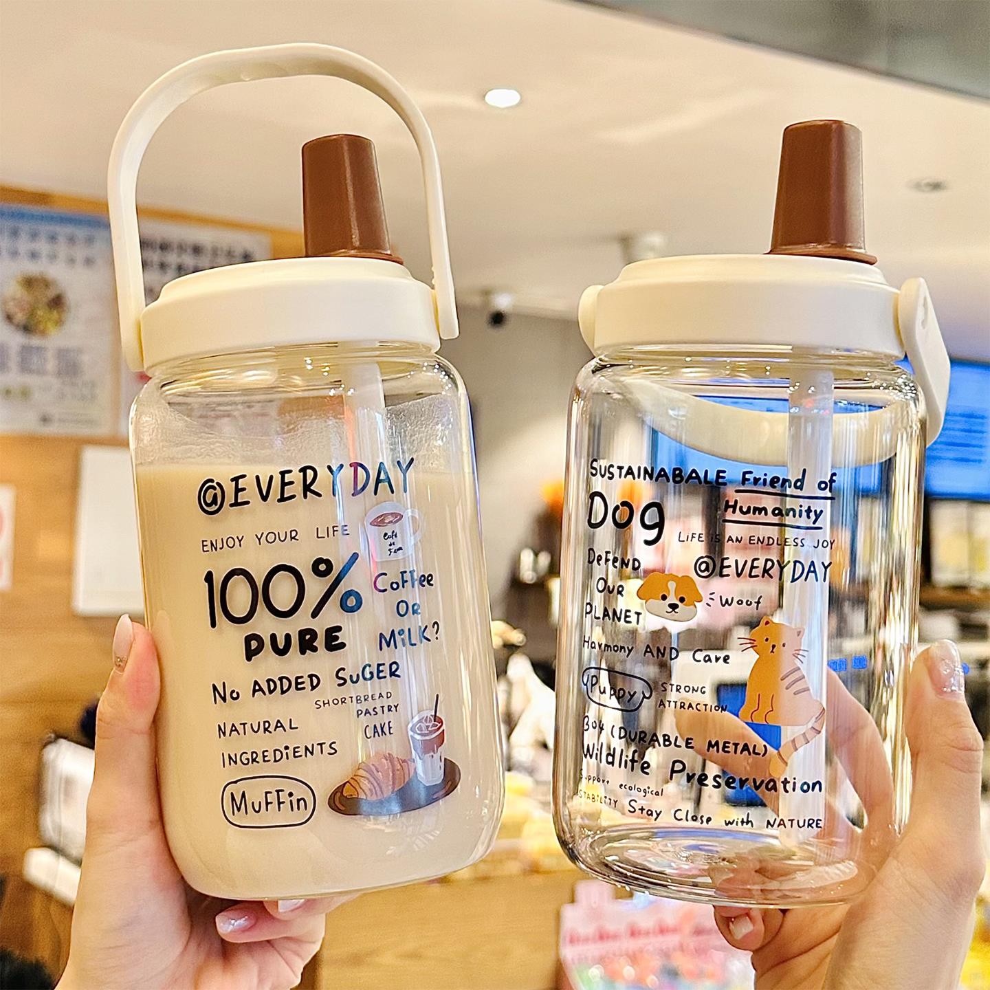 大容量吸管杯子2025新款女高颜值高硼硅玻璃杯1000ml网红水杯便携