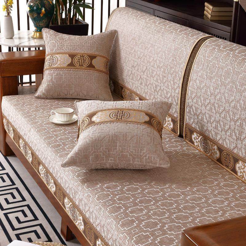 新中式沙发垫高档防滑实木沙发坐垫靠背垫子四季通用套罩盖布定制