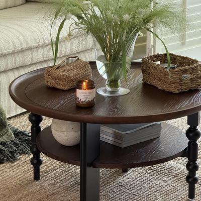 法式中古风圆形茶几组合客厅家用矮桌小圆桌覆古沙发边几网红爆款