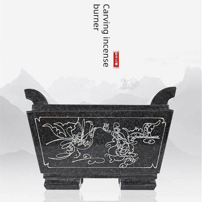 石雕方形香炉吉祥如意寺庙供奉祠堂插香室内外圆形带耳朵青石香炉