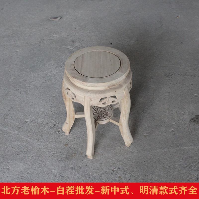 老榆木实木小圆凳白胚凳子白坯中式矮凳换鞋凳化妆凳白茬板凳鼓凳