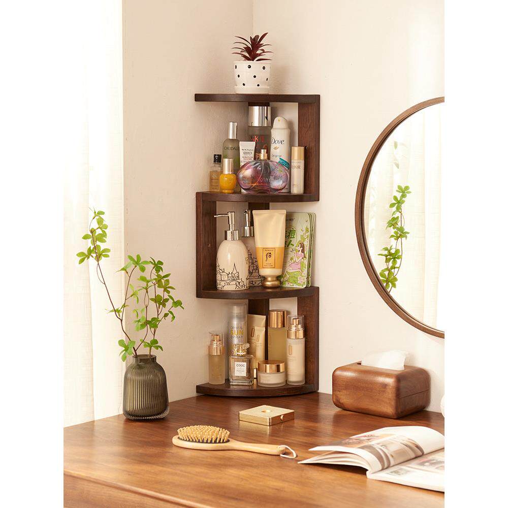 实木桌面转角书架扇形桌角置物架办公桌收纳墙角桌上靠墙收纳架