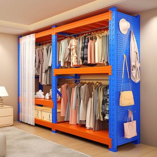 服饰货架衣柜简易组装卧室衣帽间收纳架子落地开放步入式角钢衣架