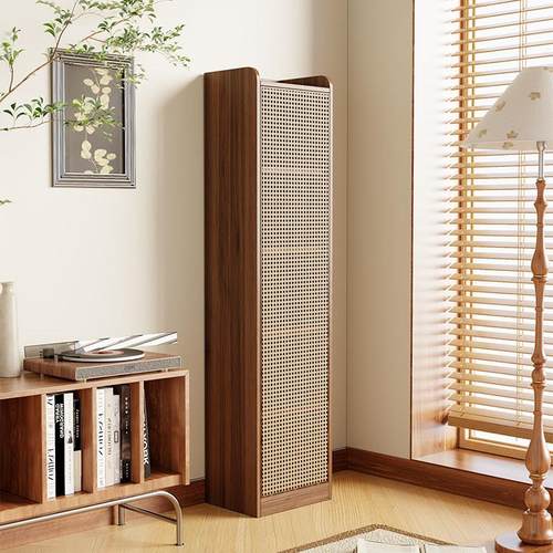 实木书柜中古风带玻璃门书架展示柜客厅家用小户型落地收纳柜定制