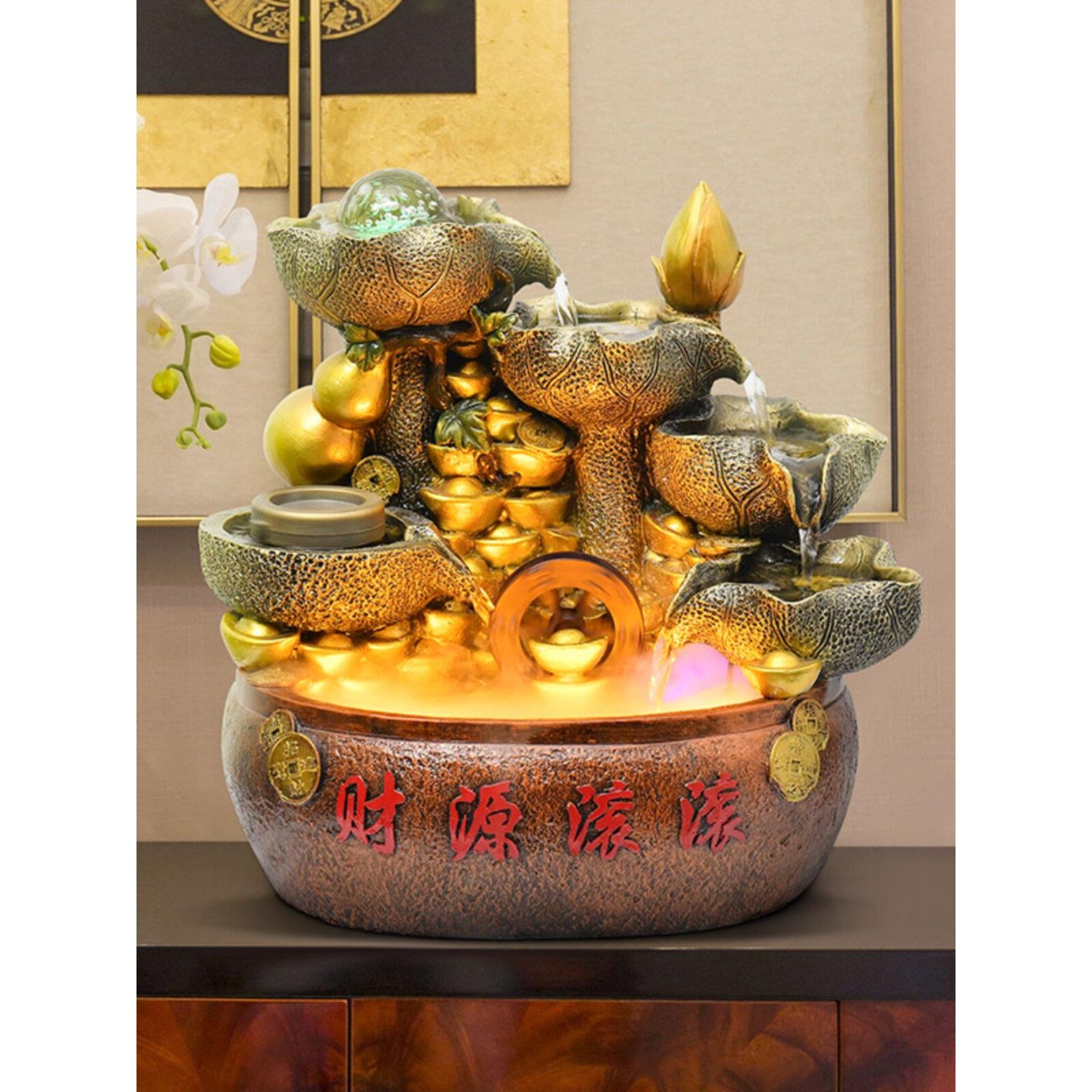 风水轮财源滚滚聚宝盆开业大吉生财招财桌面流水循环摆件假山葫芦