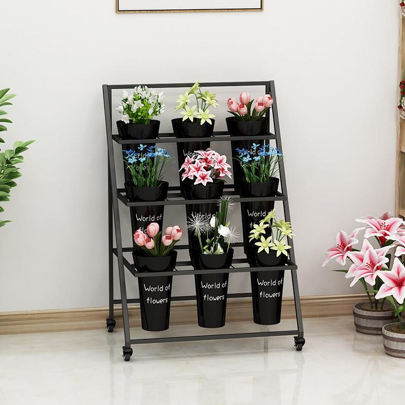 恒延摆摊折叠铁艺花架可移动花架带万向轮鲜花展示架货架鲜花桶架