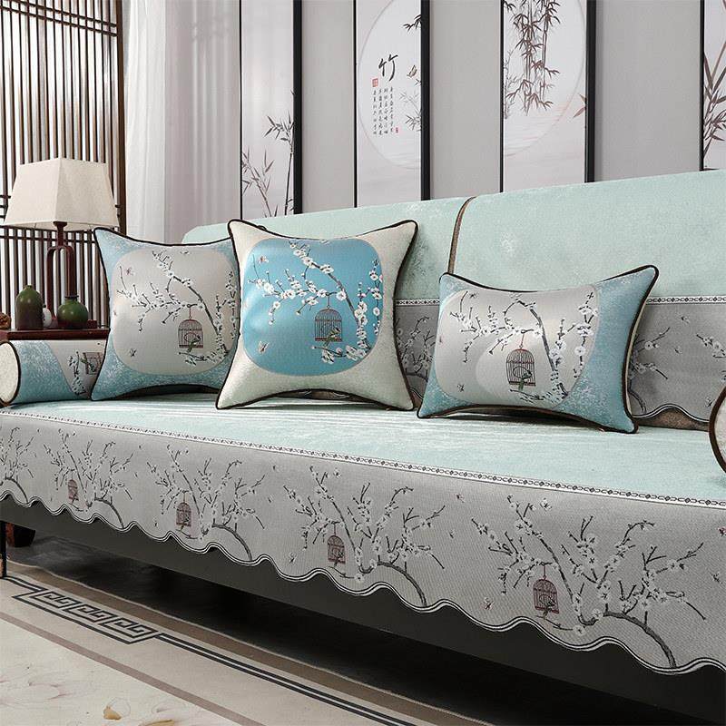 新中式沙发垫中式实木座垫四季通用防滑坐垫子盖布巾高档套罩定制