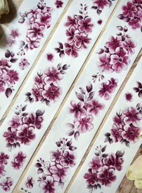 花原创新品[费云华]轻覆古紫色花与纸宠物贴纸手帐模切胶带