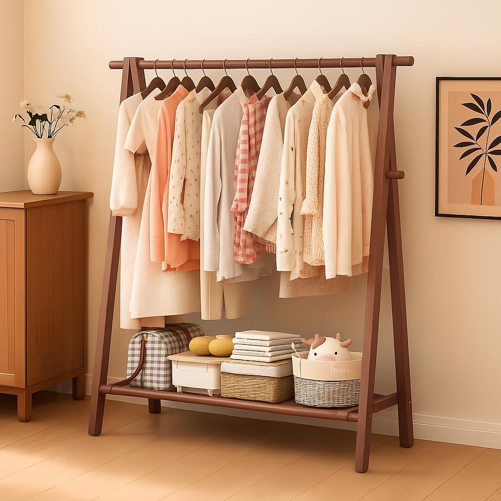 实木衣帽架落地卧室挂衣架家用挂衣服架子室内晾衣架简易衣帽架子